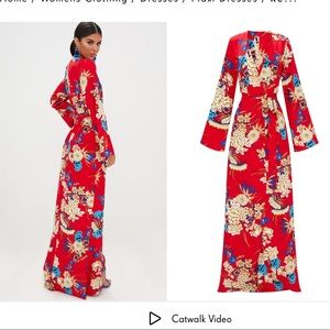 red floral print kimono maxi dress